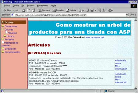 Imagen de la pantalla de la tienda que estamos introduciendo. Se puede ver el �rbol, objeto de este manual, a la izquierda, sobre fondo rosa.